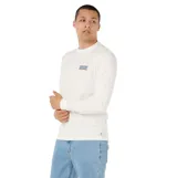 Remera de manga larga color blanco, con cuello redondo y pequeño logo estampado en el pecho.