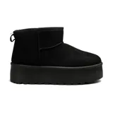 Botas cortas negras de gamuza sintética con plataforma gruesa y tirador trasero.