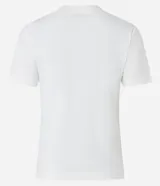 Blusa de ribana color marrón, con cuello redondo ajustado y mangas cortas.