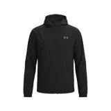 Campera deportiva Under Armour Velocity Hooded Jacket de color negro, con capucha y cierre frontal completo. Cuenta con el logo reflectante de la marca en el pecho.