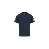 Remera Gallery Dept. de manga corta en color azul marino, con cuello redondo y estampado de texto blanco en las mangas.