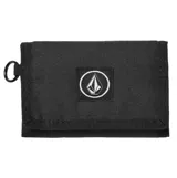 Billetera Volcom modelo ABG Box Stone, color negro, de lona con cierre de velcro y parche con el logo de la marca bordado en el frente.