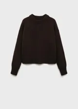 Jersey de punto grueso en color negro, con cuello redondo, diseño recto y mangas largas con puños elásticos. Presenta terminaciones en canalé en cuello, puños y ruedo.