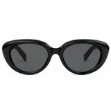Lentes de sol con armazón ovalado de policarbonato en color negro brillante y cristales oscuros con protección UV400.
