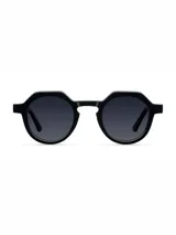Lentes de sol con montura redonda de diseño geométrico en color negro y cristales polarizados oscuros.