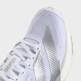 Championes de entrenamiento Adidas Adizero Dropset Pro, color blanco con detalles plateados y suela de plataforma con tecnología Lightstrike Pro.