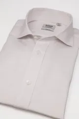 Camisa de vestir Annoni de corte clásico, color blanco con diseño espigado, cuello italiano y botones a tono.