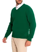 Sweater de punto RKF color verde oscuro, de manga larga y escote en V, confeccionado con mezcla de lana y cashmere.