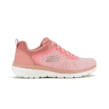 Championes deportivos Skechers Bountiful Quick Path color rosa, con capellada de malla suave, cordones, plantilla Memory Foam y suela blanca.