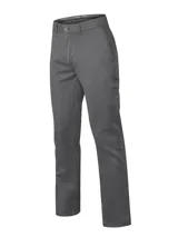 Pantalón de corte recto y tiro medio color gris, con bolsillos laterales y traseros, confeccionado con tecnología elástica para mayor comodidad.