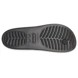 Ojotas tipo plataforma Crocs de color negro, con tiras de TPU suave que incluyen perforaciones para dijes de Jibbitz y suela elevada de espuma Croslite.