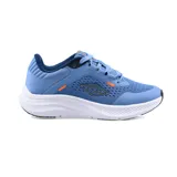 Championes de running Umbro modelo Icon, color azul con detalles en naranja y suela blanca. Presentan una combinación de malla transpirable y refuerzos sintéticos, con el logo de la marca en el lateral.