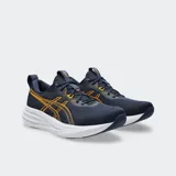 Championes de running Asics modelo Gel Pulse 17, color azul marino con detalles en naranja y suela blanca con tecnología FF BLAST y GEL.