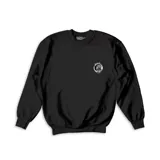 Buzo de cuello redondo en color negro, con diseño de estampa pequeña de un lobo en el pecho y estampa grande en la espalda. Presenta puños y ruedo acanalados.