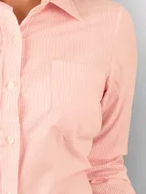 Camisa de manga larga a rayas verticales azules y blancas, confeccionada en algodón.