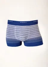 Boxer de microfibra sin costuras con diseño a rayas horizontales grises y azules.