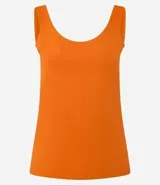Blusa musculosa básica de poliamida, con escote en U y breteles anchos. Presenta un diseño liso y entallado.