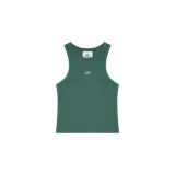 Musculosa de canalé verde oscuro con cuello redondo y pequeño logotipo bordado en el centro del pecho.