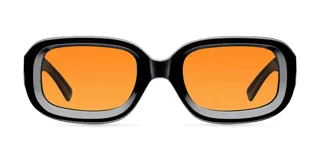Lentes de sol unisex negros con armazón 3D redondeado y lentes polarizados color naranja con protección UV400.