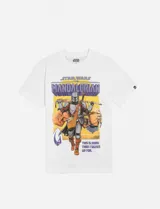 Remera blanca de algodón con estampado de The Mandalorian y Grogu.