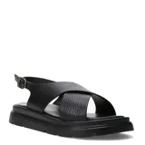 Sandalias de mujer Miss Carol modelo Bora, de color negro con diseño de tiras cruzadas en el empeine, suela chunky con plataforma y tira trasera ajustable con hebilla metálica.