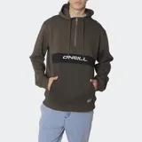 Buzo con capucha color marrón, con cierre parcial en el pecho, bolsillo tipo canguro y logo O'Neill estampado en el pecho.