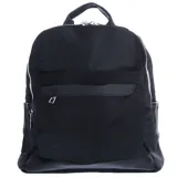 Mochila urbana Miss Carol modelo Rachel, color negro, con compartimento principal con cierre, bolsillo frontal con solapa y detalles en material sintético en la base y los laterales.
