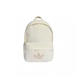 Mochila Adidas Adicolor de color beige claro, con cierre principal y bolsillo delantero con cierre. Incluye el logo del Trifolio de Adidas estampado en tono tostado en la parte frontal y asa de mano superior.