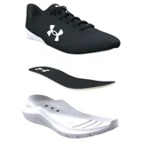 Championes de running Under Armour modelo Phade RN 3, color negro con entresuela blanca. Presentan una parte superior de malla transpirable con el logo de la marca en el lateral y suela de goma con amortiguación EVA.