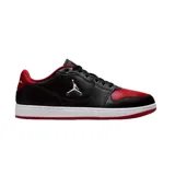 Championes Nike Jordan Court Connect Low, con diseño de corte bajo en color negro y rojo con detalles en blanco. Presentan el logotipo Jumpman bordado en el lateral y una suela blanca con base roja.