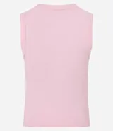 Top cropped musculosa de mujer, color marrón oscuro, confeccionado en tejido ribana acanalado, con cuello redondo y sin mangas.