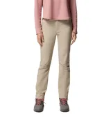 Pantalón de trekking Columbia modelo Leslie Falls Pant II, color beige, de corte entallado con tecnologías Omni-Shield y Omni-Shade, rodillas articuladas y puños ajustables con broches.