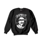 Buzo de cuello redondo y manga larga, color negro, con estampa frontal en blanco y negro de la banda Sex Pistols.
