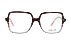 Armazón de lentes Azzaro modelo 30466, con diseño cuadrado de estilo retro. Presenta un patrón degradado en tonos marrón y transparente, con patillas en color rosado claro.