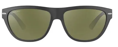 Lentes de sol Serengeti modelo Pancho con armazón de acetato negro mate y cristales polarizados en tono verde oliva.