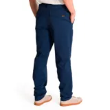 Pantalón chino azul marino de corte tapered straight, con bragueta con cremallera y botón, bolsillos laterales y traseros de ribete con solapa y botón.