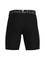 Short deportivo Under Armour HeatGear Armour para hombre, color negro con logo de la marca en la pierna izquierda y cintura elástica con la inscripción "UNDER ARMOUR".