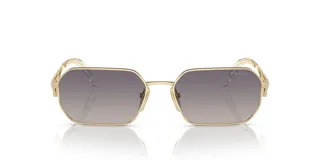 Lentes de sol Prada modelo 51, con armazón metálico dorado de formato poligonal y cristales degradados en tonos grises.
