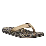 Ojotas Sanuk con correa superior de material sintético color marrón y plantilla texturizada con efecto confeti de microesferas multicolor. Suela de goma resistente al agua con diseño ergonómico.