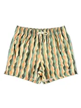 Short de baño color gris con estampado de palmeras, cintura elástica con cordón ajustable y tres bolsillos.