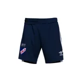 Short de fútbol azul marino con detalles blancos, escudo del Club Nacional de Football y logo de Umbro.