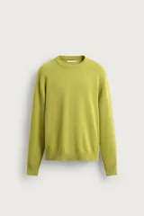 Sweater de punto regular fit, color verde, con cuello redondo y manga larga. Puños y dobladillo en rib.