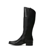 Bota de caña alta Bottero, color negro, confeccionada en una combinación de cuero liso y panel texturizado. Presenta punta redonda, taco bajo cuadrado y cierre lateral.