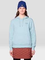 Buzo tipo canguro con capucha y cordones ajustables, color celeste. Presenta bolsillo frontal tipo canguro y logo de la marca estampado en el pecho.
