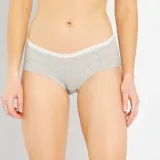 Pack de tres culottes de algodón en color negro, gris y blanco con detalle de encaje en la cintura.