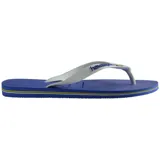 Ojotas Havaianas modelo Brasil Logo, color blanco, con tiras blancas y logo de la marca en relieve azul con la bandera de Brasil.