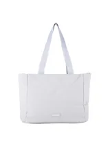 Bolso tipo tote marca Terrano, color gris claro, con diseño acolchado y correas de hombro con el nombre de la marca estampado.