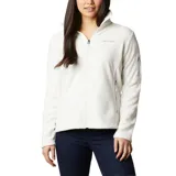 Campera polar Columbia modelo Fast Trek II, color blanco, con cierre frontal completo, cuello alto y bolsillos laterales con cierre. Incluye un bolsillo adicional con cierre en la manga izquierda y logo de la marca bordado en el pecho.