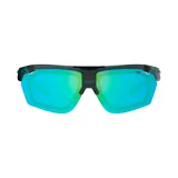 Lentes de sol deportivos Mormaii modelo Smash 5, con armazón negro translúcido y lentes espejados en tonos turquesa y verde.