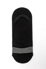 Pack de tres pares de medias invisibles de corte bajo, ideales para usar con zapatillas. Incluye dos pares negros (uno con franja gris y otro con líneas) y un par blanco con franjas negras en la punta.